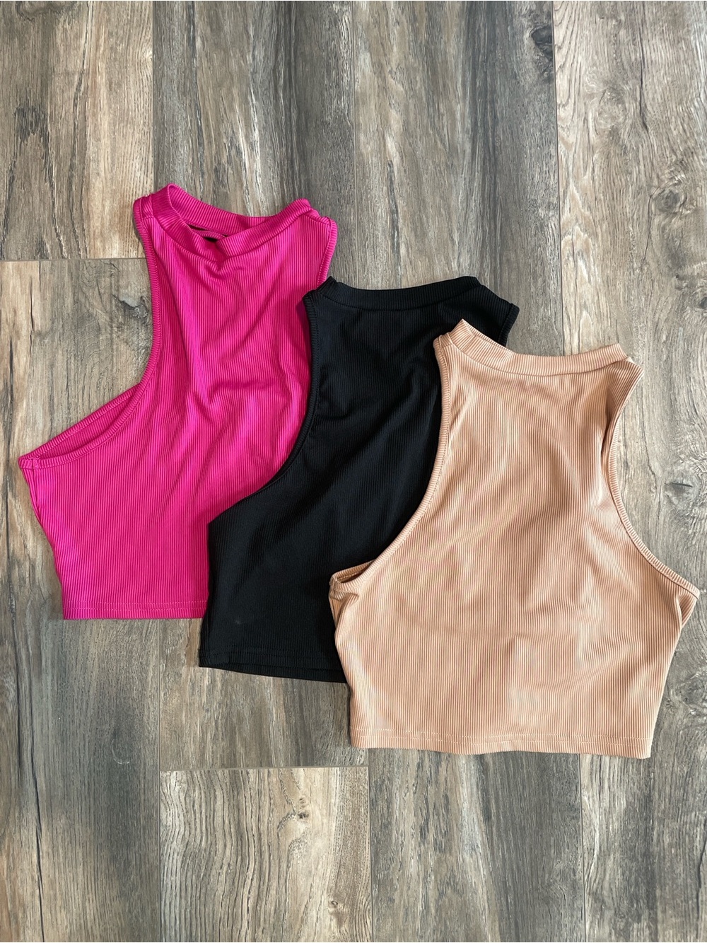 Shoulder Recovery Ribbed High Neck Cropped Tank Top - Pink, Black, Beige